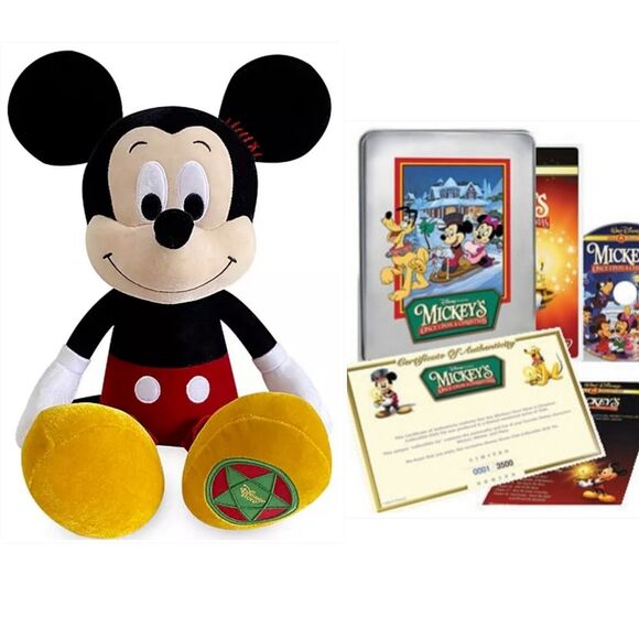 Disney Once Upon A Christmas DVD Tin & Large 18" Velvet Mickey Plush Gift Set - Picture 1 of 13